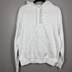 NIKE Men's MINI SWOOSH ALL OVER PRINT Sweatshirt HOODIE White Gray Medium